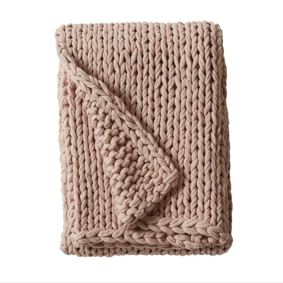 Madison Park Blush Chunky Double Knit Throw Blanket Handmade 50W x60L Boho